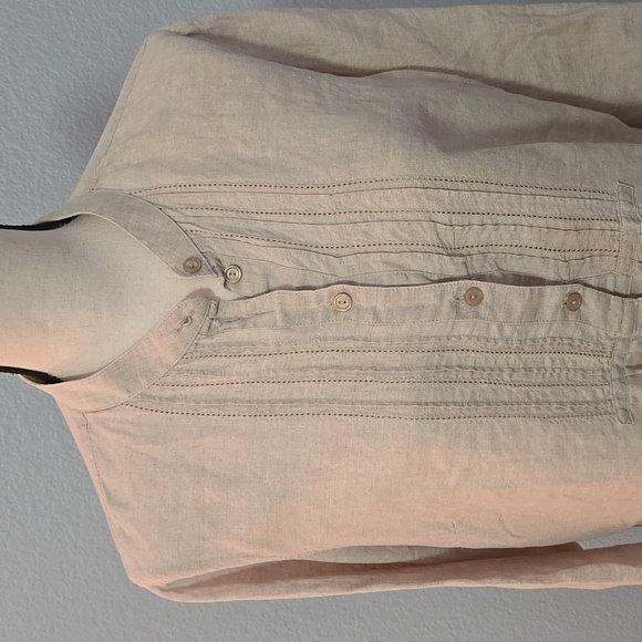 LL BEAN Linen Long Sleeve Button Down Top Blouse Cream Sz Large Preppy - Picture 2 of 13
